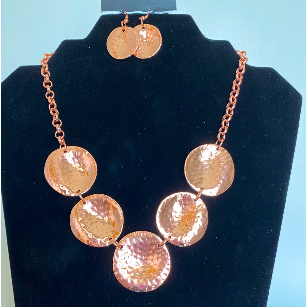 Copper hammered medal Necklace set